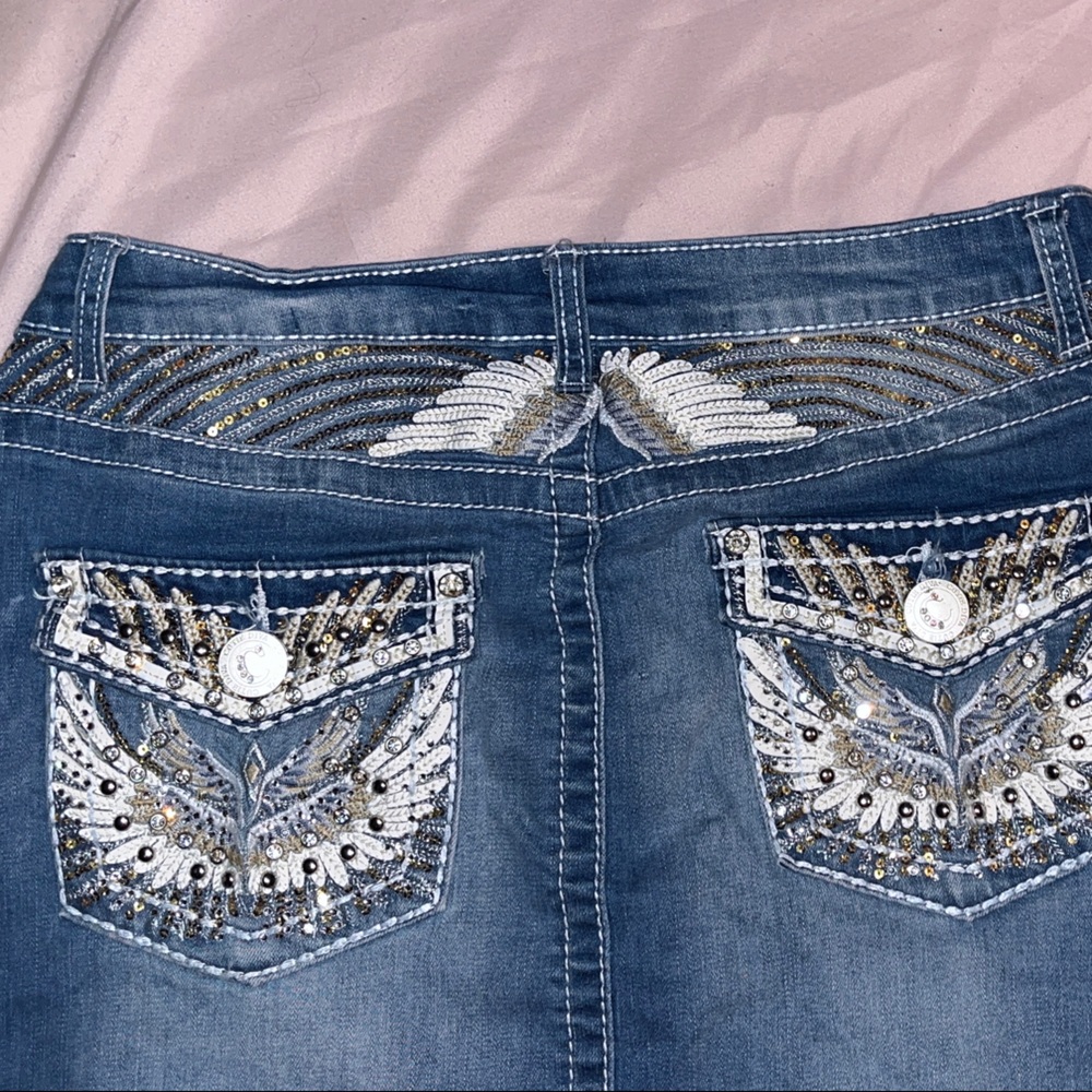 Denim Blue Skirt with Embellished Pockets - Picture 5 of 6